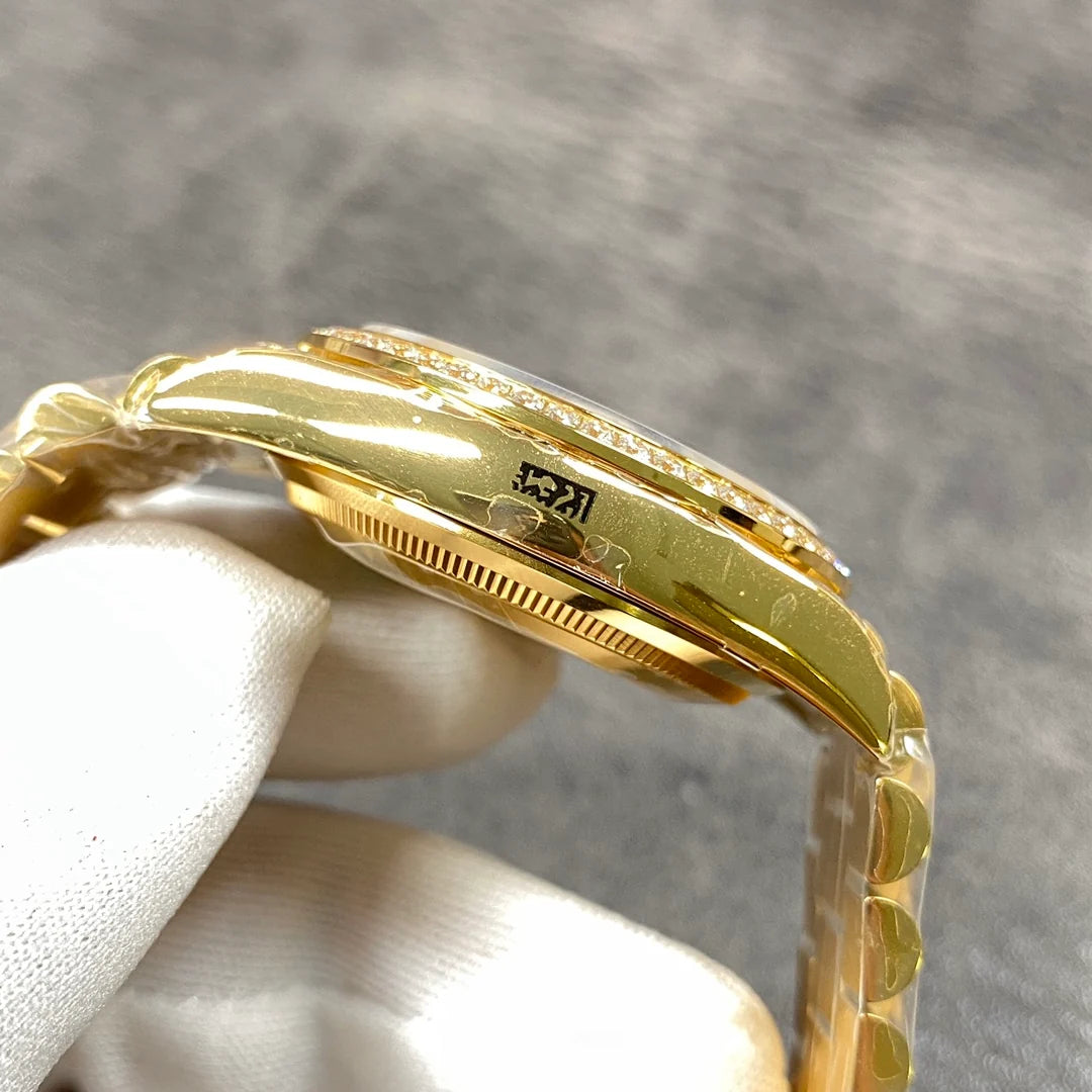 Luxury Green Dial Gold Watch – Crystal Bezel Men’s Stainless Steel Watch