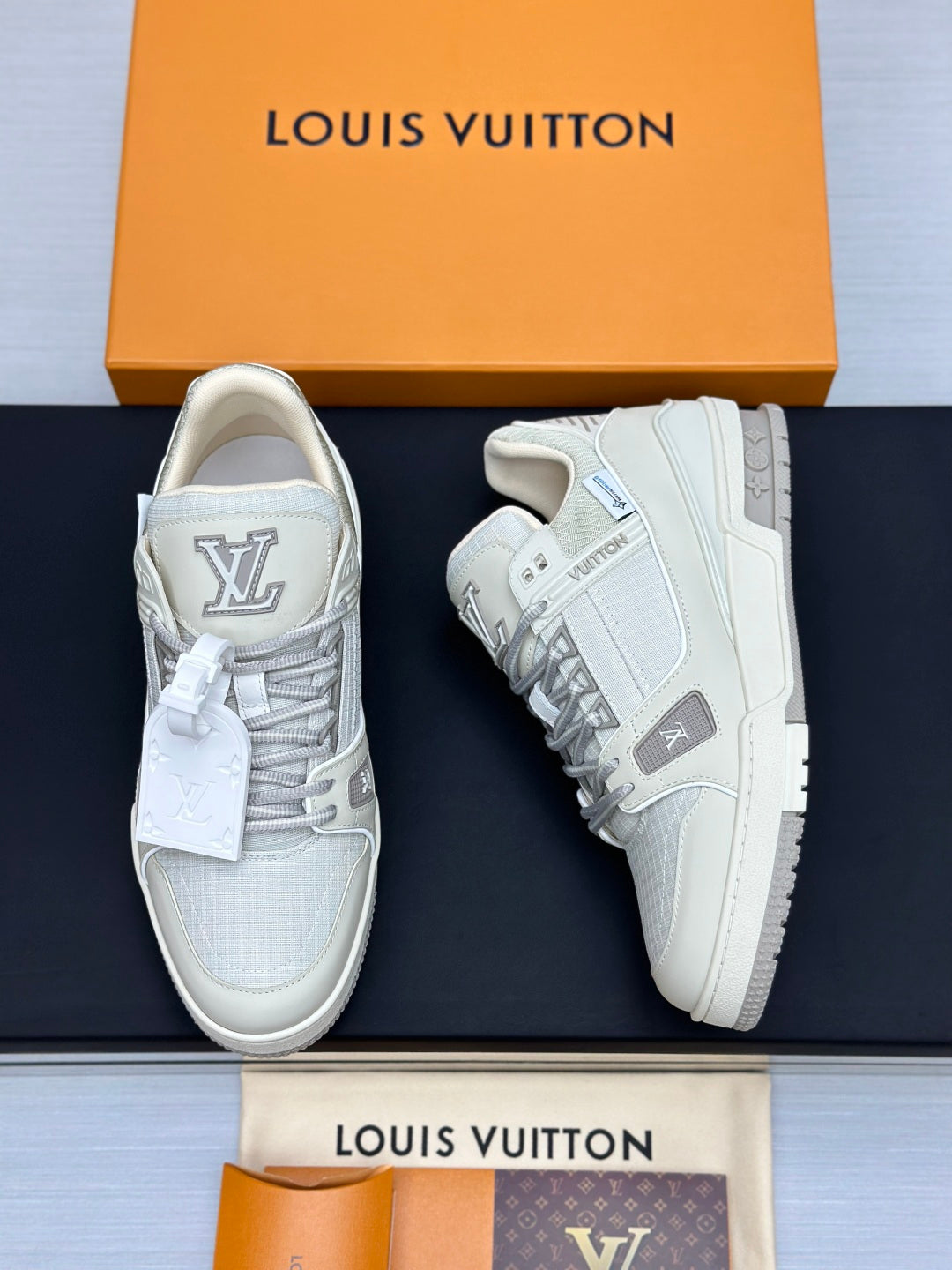 Luxury Cream & Silver Low-Top Sneakers – Premium Casual Shoes