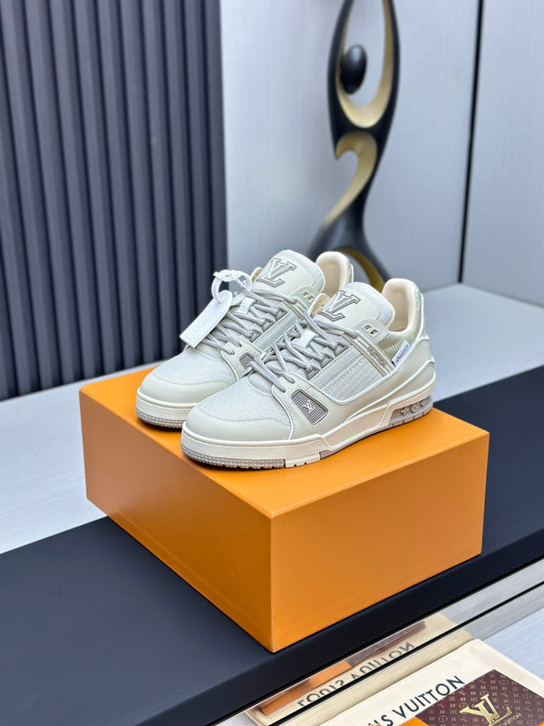Luxury Cream & Silver Low-Top Sneakers – Premium Casual Shoes