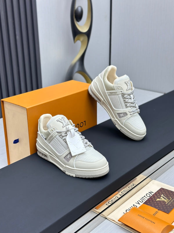 Luxury Cream & Silver Low-Top Sneakers – Premium Casual Shoes