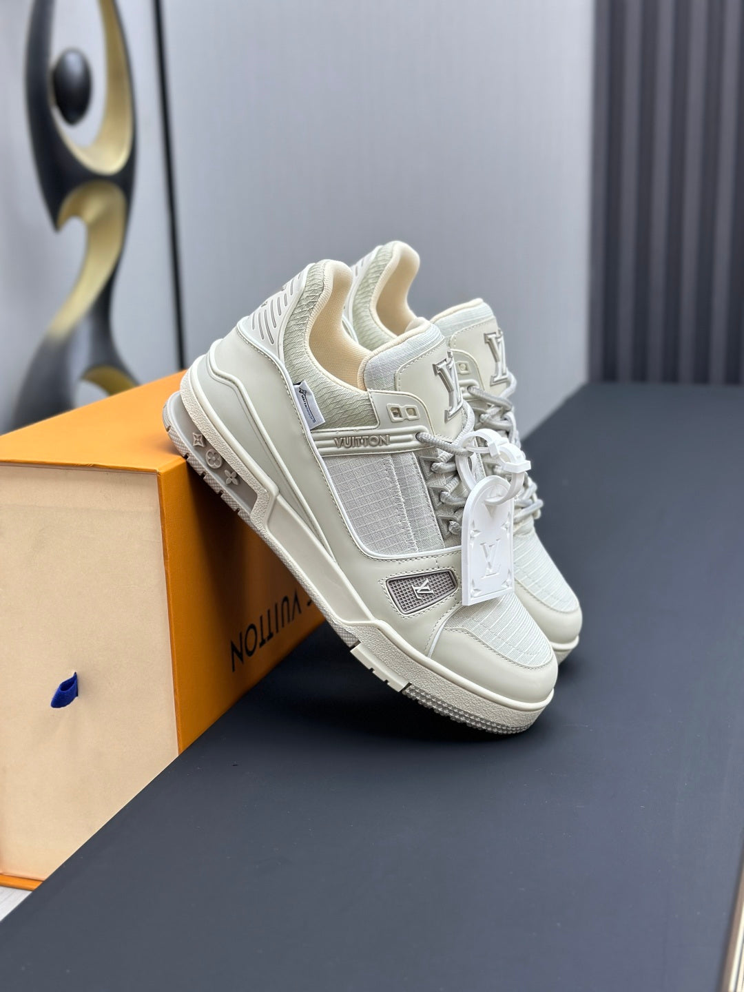 Luxury Cream & Silver Low-Top Sneakers – Premium Casual Shoes