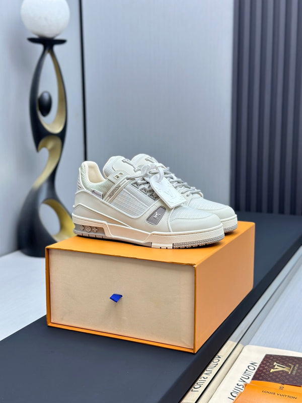 Luxury Cream & Silver Low-Top Sneakers – Premium Casual Shoes
