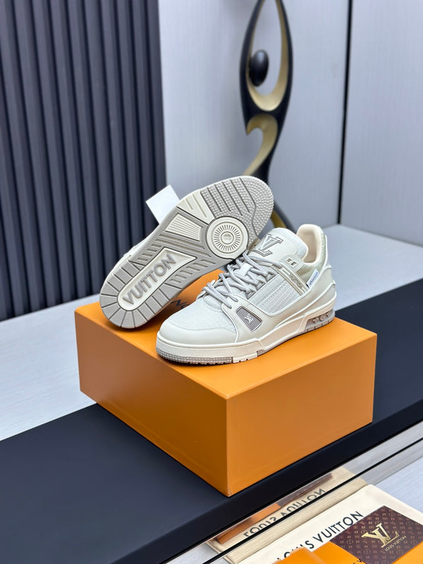 Luxury Cream & Silver Low-Top Sneakers – Premium Casual Shoes