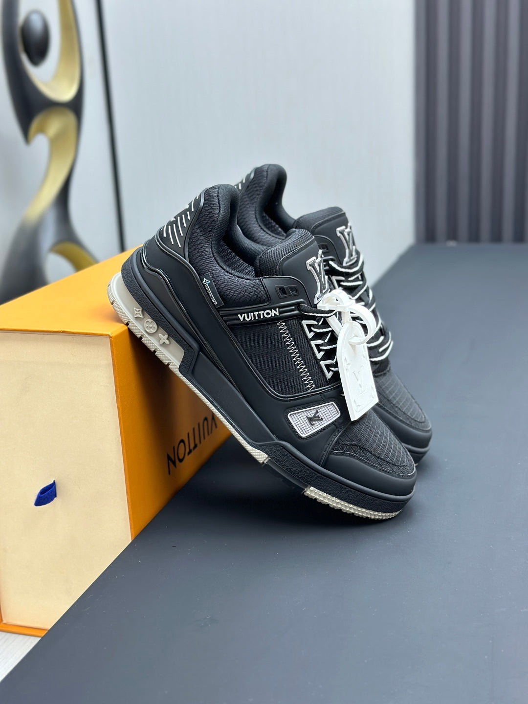 Luxury Black & Silver Low-Top Sneakers – Premium Casual Shoes