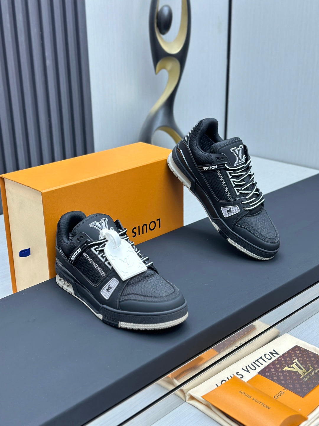 Luxury Black & Silver Low-Top Sneakers – Premium Casual Shoes