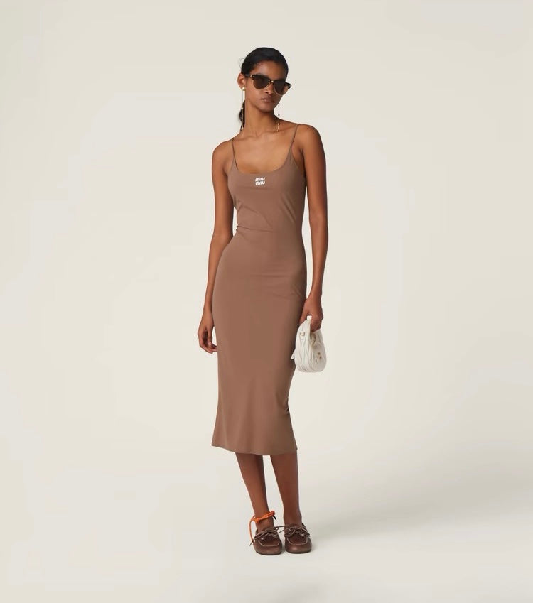 Luxury Brown Satin Maxi Slip Dress – Minimalist Evening Dress